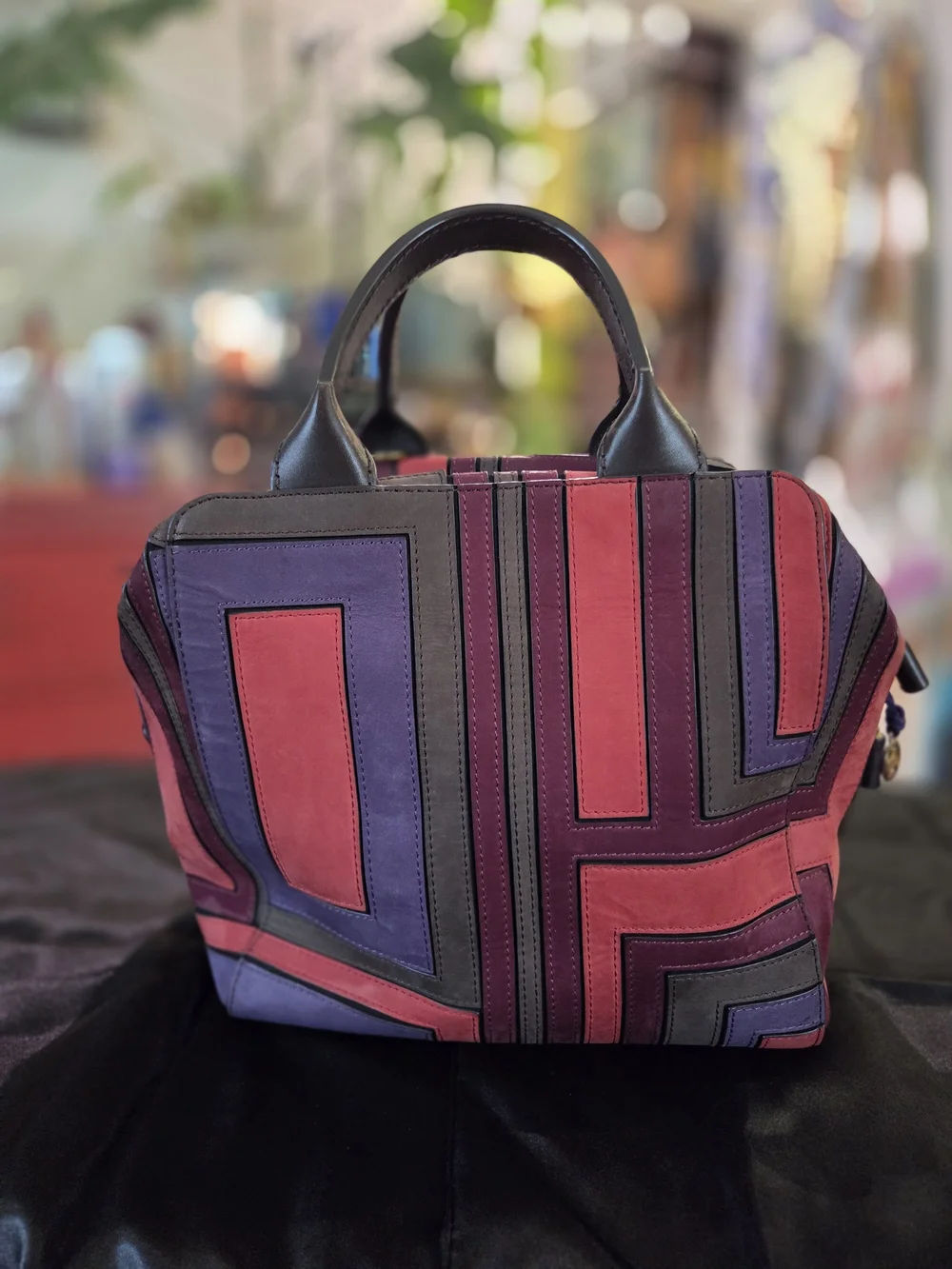 Tory Burch Geometric Patchwork Satchel in Purple & Red